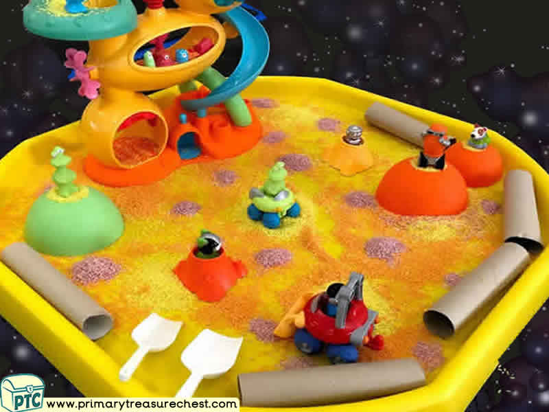 Space - Space Station - Robots - Astronauts - Alien Themed Small World Multi-sensory Coloured Rice Tuff Tray Ideas and Activities